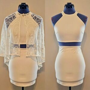 SHEIN X White 2 Piece Dress & Capelet Set